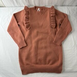 Dreamers By Debut Sweater Womens Small Pullover Orange Dress Tunic Long Ruffle